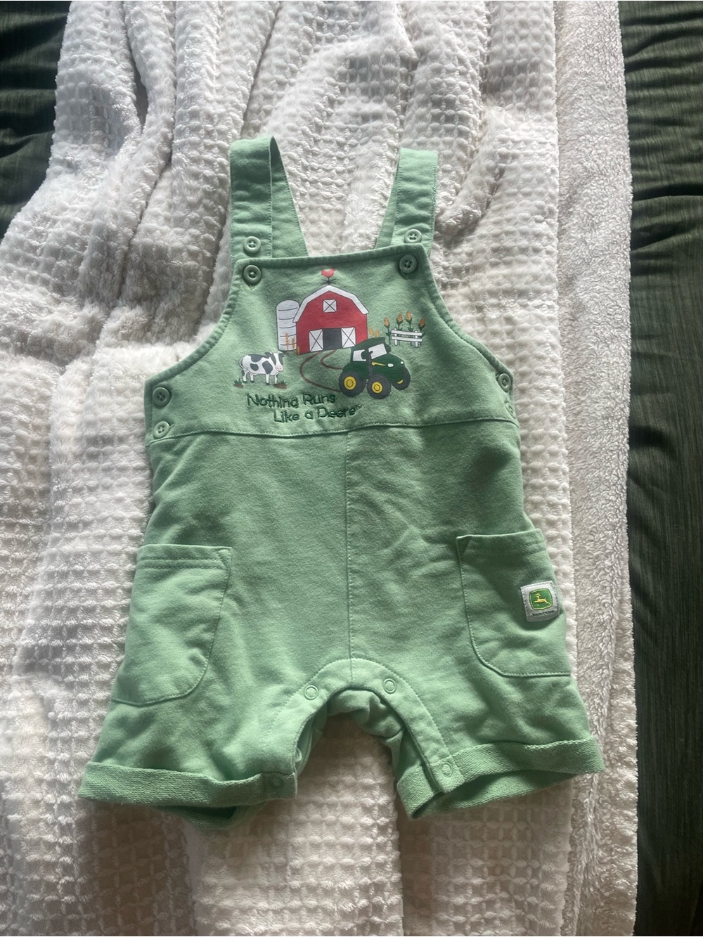 John Deere Green Baby Boy Barn Shortall Overalls 18M